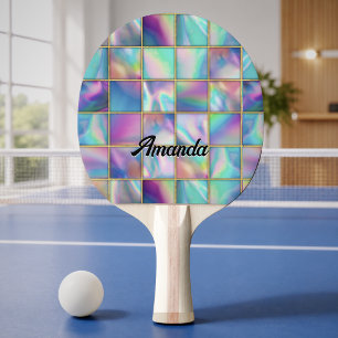 Raquette De Ping Pong Carré doré faussement tendance holographique éléga