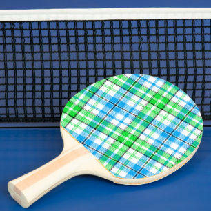 Raquette De Ping Pong Carreaux Bleus Et Verts Tartan Blanc 