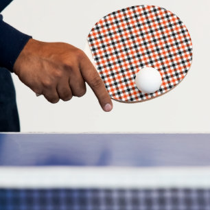 Raquette De Ping Pong Carreaux Gingham Orange Noir et Blanc