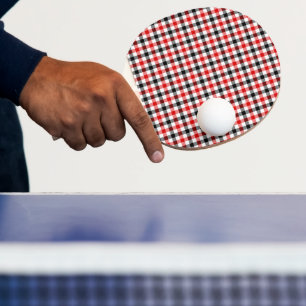Raquette De Ping Pong Carreaux Gingham Rouge Noir et Blanc