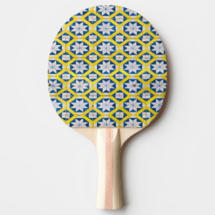 Raquette De Ping Pong Carreaux Mosaic Fleur Motif Jaune Bleu