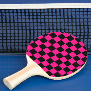 Raquette De Ping Pong Carrés à carreaux rose vif noir géométrique rétro