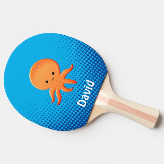 Raquette De Ping Pong Cartoon mignon bébé poulpe bleu océan (Côté)