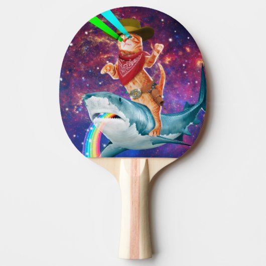 Raquette De Ping Pong Cat Cowboy chevauchant un requin crachant un arc-e (Devant)