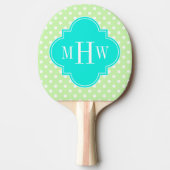 Raquette De Ping Pong Célery Polka Dot Aqua Quatrefoil 3 Monogramme (Devant)