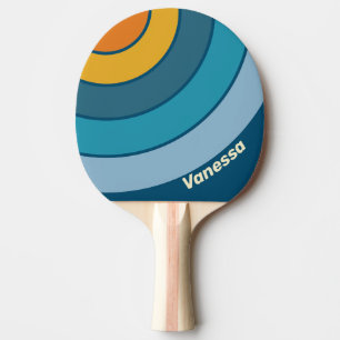 Raquette De Ping Pong Cercle bleu soleil rayé avec nom