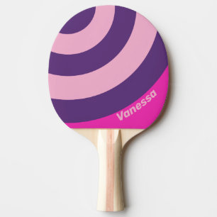 Raquette De Ping Pong Cercle rayé rétro rose ciel avec nom
