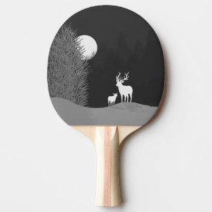 Raquette De Ping Pong Cerfs sur une colline au clair de lune
