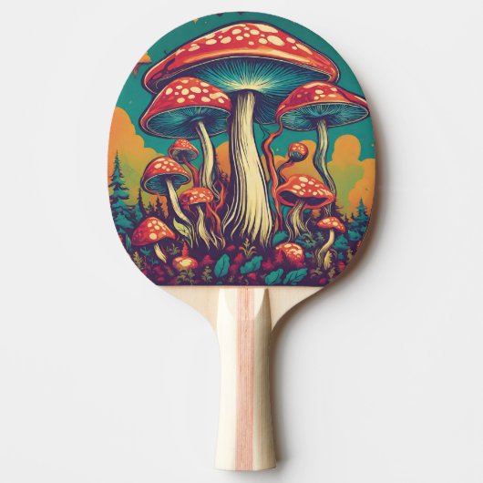 Raquette De Ping Pong Champignons psychédéliques rétro AI Art (Devant)