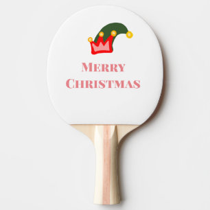 Raquette De Ping Pong Chapeau rouge vert joyeux Noël ajouter nom texte n