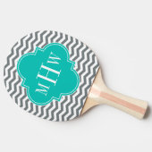 Raquette De Ping Pong Charbon fin Chevron Turquoise Quatrefoil 3 Monogra (Côté)