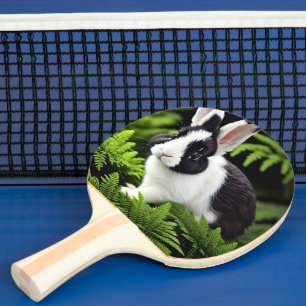 Raquette De Ping Pong "Charme classique : le lapin lapin noir et blanc"