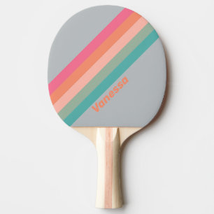Raquette De Ping Pong Charme vintage lilas rayé avec nom