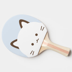 Raquette De Ping Pong Chat au visage mignon sur fond bleu pastel