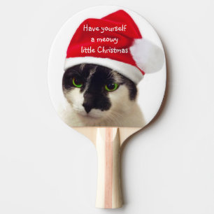 Raquette De Ping Pong Chat avec Casquette Père Noël