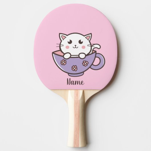 Raquette De Ping Pong Chat blanc dans la tasse (Devant)