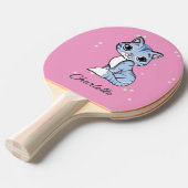 Raquette De Ping Pong Chat bleu mignon sur nom personnalisé rose (Devant Angle)