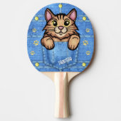 Raquette De Ping Pong Chat Brown dans la poche Faux Denim avec nom perso (Devant)