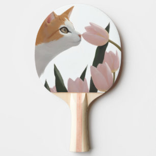 Raquette De Ping Pong Chat Curieux Floral de Printemps