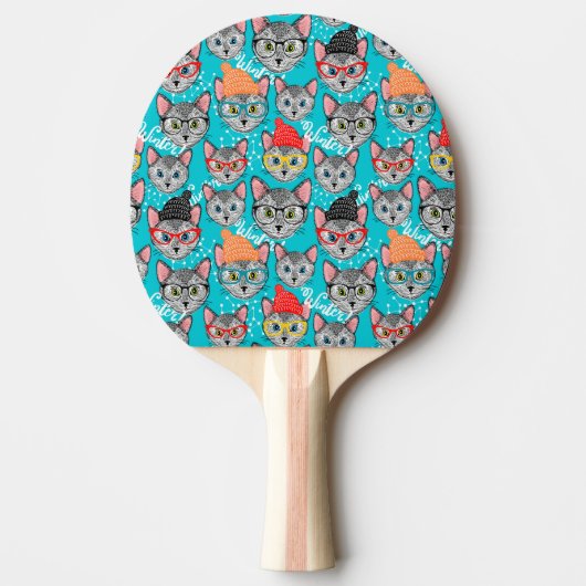 Raquette De Ping Pong Chat dans le casquette (Devant)