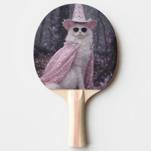 Raquette De Ping Pong Chat de magicien magique en cape et chapeau rose s