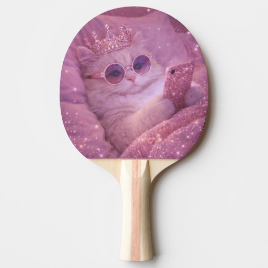 Raquette De Ping Pong Chat de princesse gâtée textant au lit (Devant)