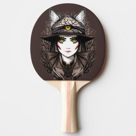 Raquette De Ping Pong Chat de sorcière Halloween Déplaisant Portrait mig (Devant)