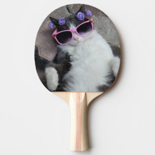 Raquette De Ping Pong Chat drôle avec les verres roses