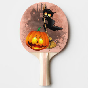 Raquette De Ping Pong Chat effrayé par Citrouille Fun Halloween caractèr