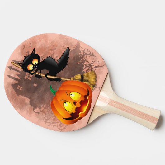 Raquette De Ping Pong Chat effrayé par Citrouille Fun Halloween caractèr (Côté)