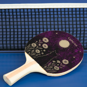 Raquette De Ping Pong Chat Floral Céleste Violet Personnalisé