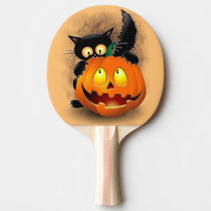 Raquette De Ping Pong Chat Fun Halloween Caractère mordant un Citrouille