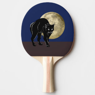 Raquette De Ping Pong Chat Noir Halloween Prowling Sur Une Nuit De Plein