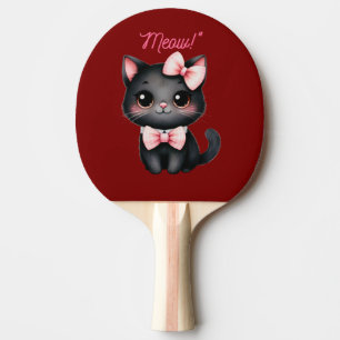 Raquette De Ping Pong Chat noir mignon avec cabot pour la décoration d'H