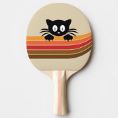 Raquette De Ping Pong Chat noir mignon avec rayures rétro (Devant)