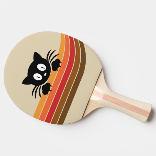 Raquette De Ping Pong Chat noir mignon avec rayures rétro (Côté)