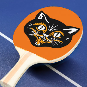 Raquette De Ping Pong Chat noir visage aux crocs Halloween Classique Vin