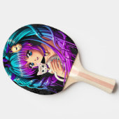 Raquette De Ping Pong Chaton et fille Manga avec tresses (Côté)