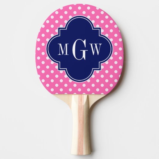 Raquette De Ping Pong Chaud rose blanc Pois Quatrefoil 3 Monogramme (Devant)