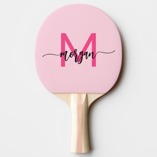 Raquette De Ping Pong Chaud rose moderne Script Girl Monogramme Nom (Dos)