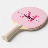 Raquette De Ping Pong Chaud rose moderne Script Girl Monogramme Nom (Devant Angle)
