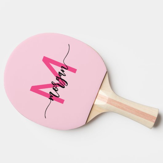 Raquette De Ping Pong Chaud rose moderne Script Girl Monogramme Nom (Côté)