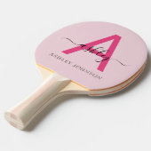 Raquette De Ping Pong Chaud rose moderne Script Girl Monogramme Nom (Devant Angle)