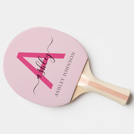 Raquette De Ping Pong Chaud rose moderne Script Girl Monogramme Nom (Côté)