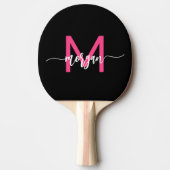 Raquette De Ping Pong Chaud rose noir moderne Script Girl Monogramme Nom (Devant)