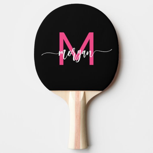 Raquette De Ping Pong Chaud rose noir moderne Script Girl Monogramme Nom (Devant)