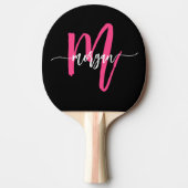 Raquette De Ping Pong Chaud rose noir moderne Script Girl Monogramme Nom (Devant)