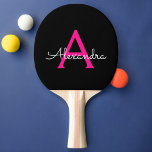 Raquette De Ping Pong Chaud rose noir Script Girl Nom du monogramme<br><div class="desc">Script noir et rose chaud Monogramme Nom Ping Pong Paddle. Cela rend le cadeau parfait pour 16 ans,  mariage,  douche nuptiale,  anniversaire,  baby shower ou bachelorette pour quelqu'un qui aime le luxe glam et les styles chic.</div>