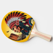 Raquette De Ping Pong Chef amérindien sur paysage sauvage coucher de sol (Côté)