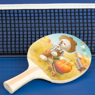 Raquette De Ping Pong Cher fermier chien avec Citrouille